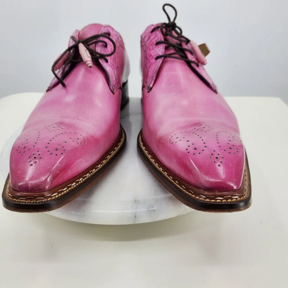 Fennix Italy Tyler Pink Alligator Calfskin Leather Lace-Up‎ Derby Dress Shoes 47